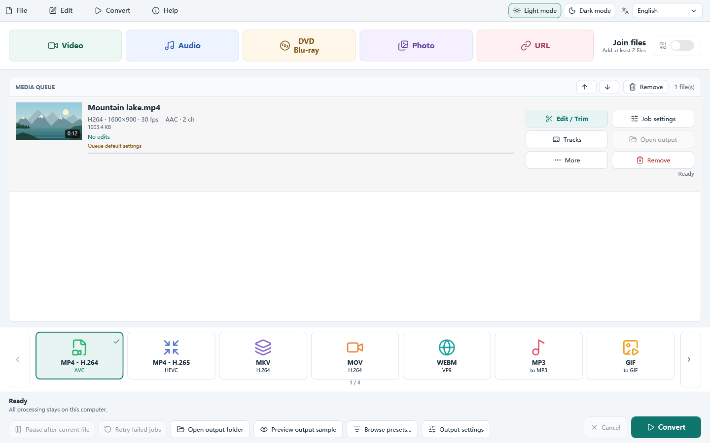 All Free Video Converter with videos in the queue